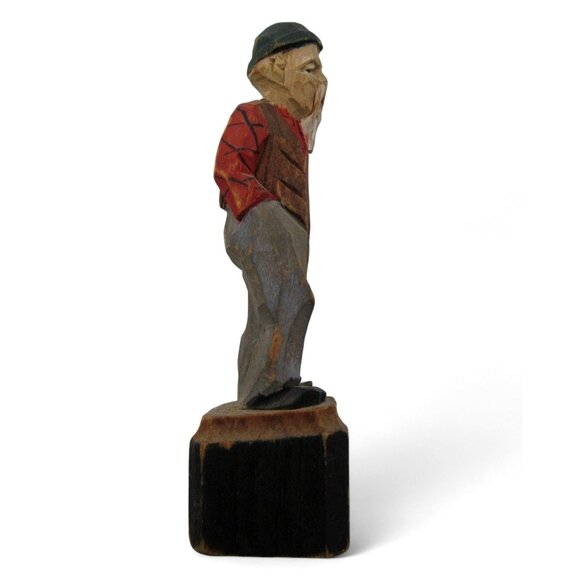 Hand Carved WOODEN Miniature ELDERLY man Rustic Folk Art Canada Vintage 3 Inches - Picture 2 of 8